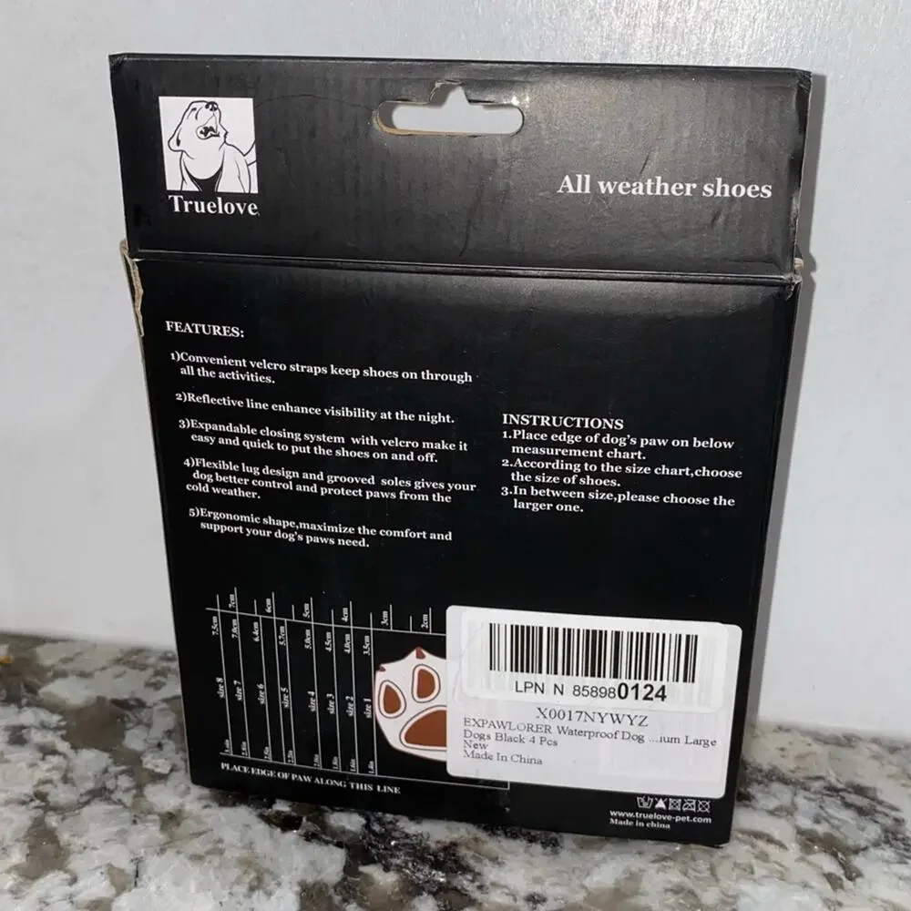 Truelove Dog Shoes Size 7 All Weather Boots Black Set of 4 NWT‎